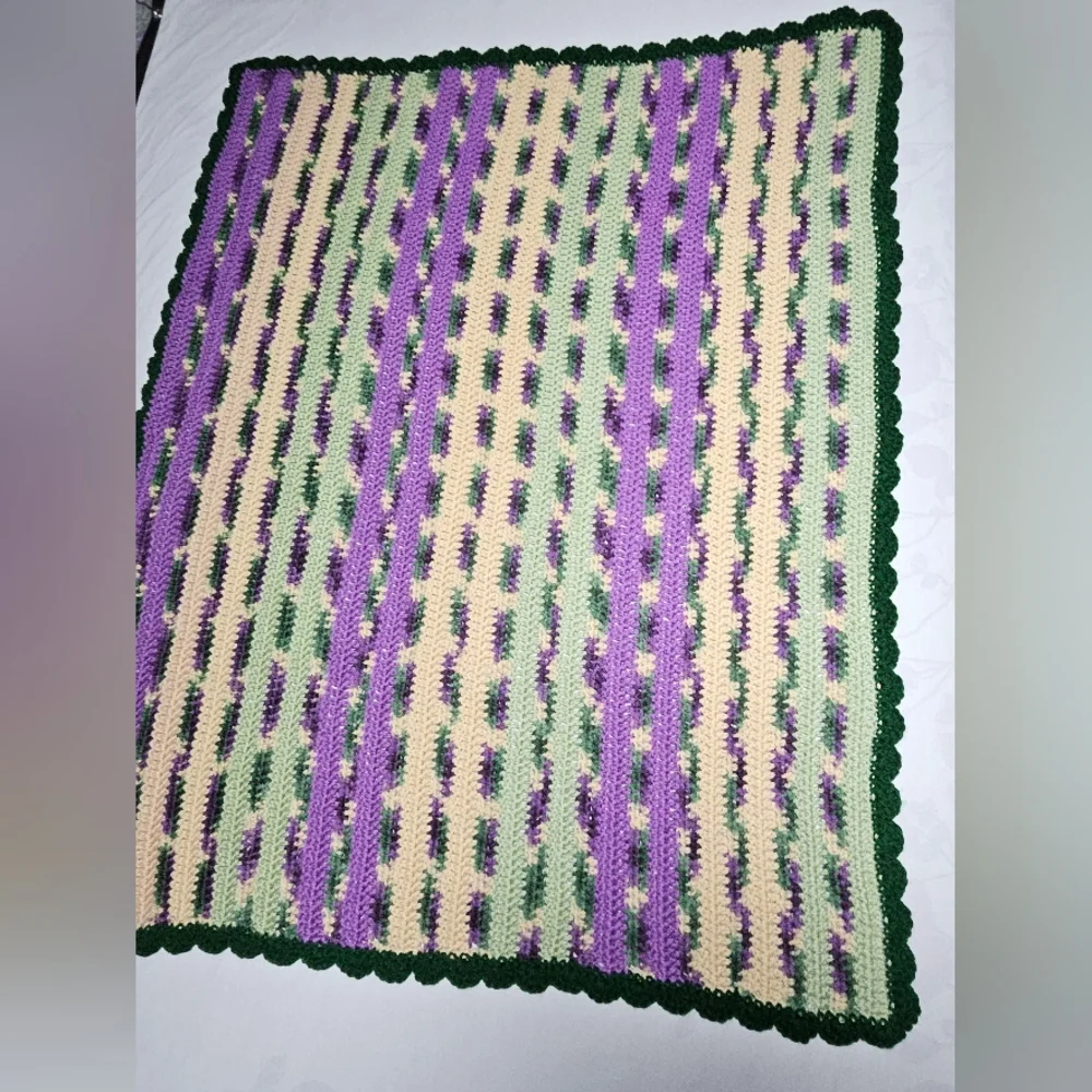 *New* Crochet afghan green purple baby throw blanket  app. 35